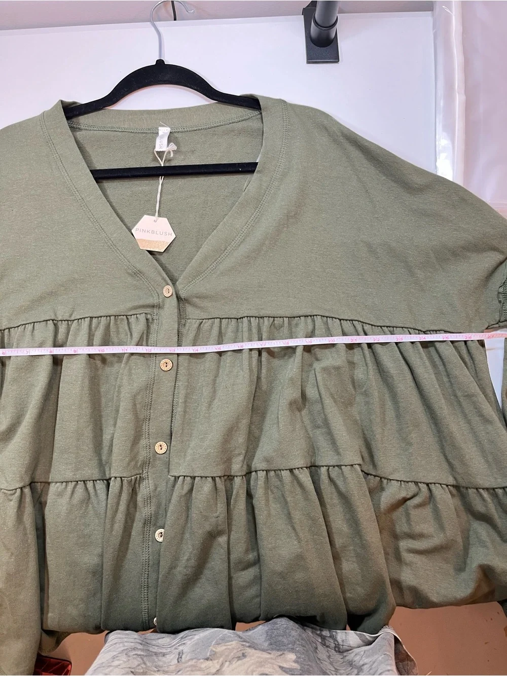 PinkBlush Olive Green Tiered Babydoll Cardigan Top Size L